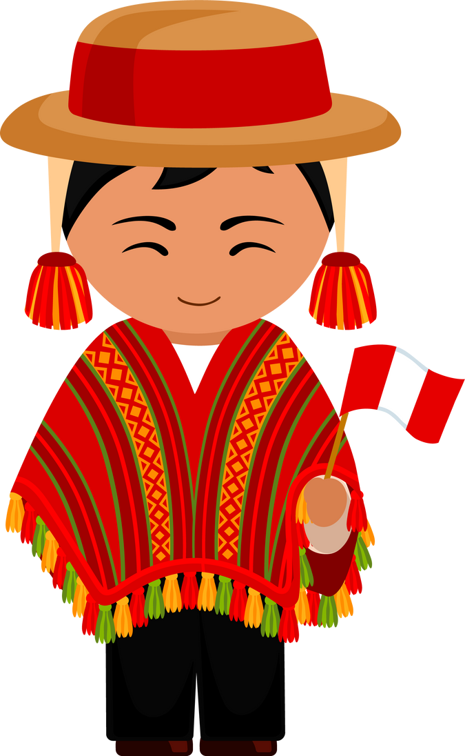 Man in peruvian ethnic costume with flag.